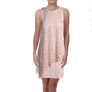 NWT Tahari ASL Women's Peach Floral Lace Overlay Dress.  Size 16